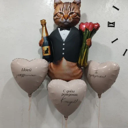 Набор воздушных шаров( номер 9) Кот с тюльпанами (номер 9)
